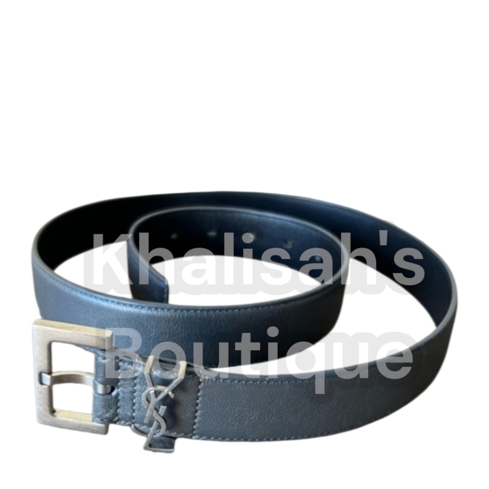 AUTHENTIC YSL SAINT LAURENT BELT  CASSANDRE MONIGRAM GREY STORM SILVER HARDWADE - Picture 7 of 16